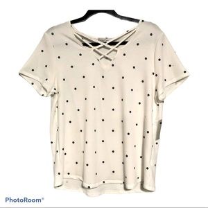 Moa Moa Dotted T Shirt White Navy Blue Womens XL